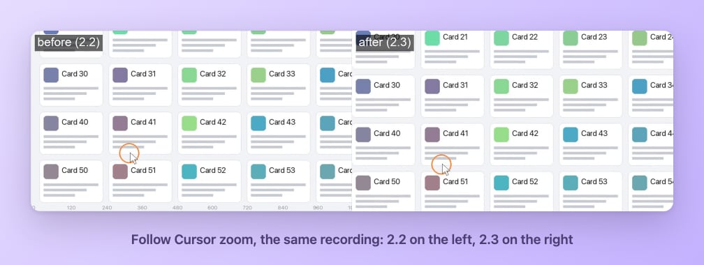 The same recording before and after, with the zoom following the cursor smoothly