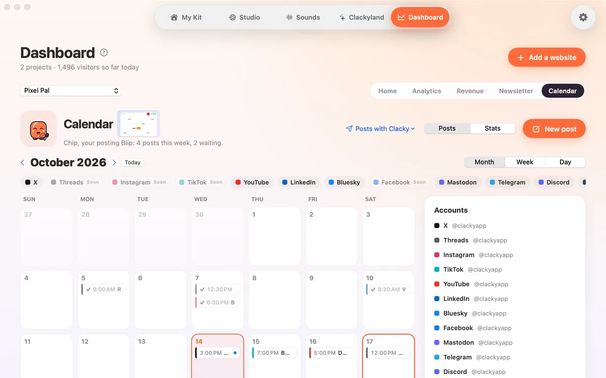 Social calendar in Clacky
