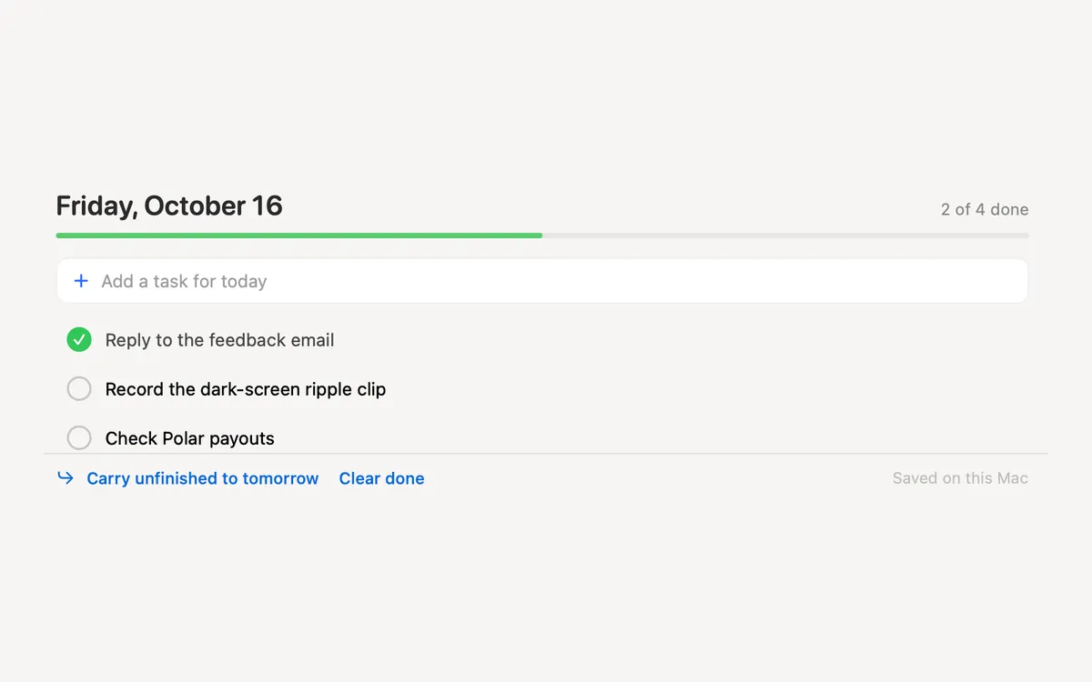 Today’s checklist for Friday, October 16: 2 of 4 done
