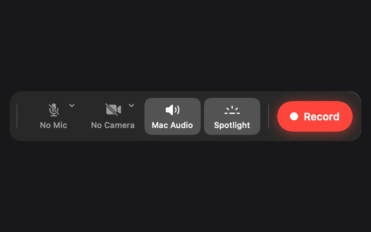 Spotlight가 켜진 녹화 막대, Mac 오디오와 녹화 옆