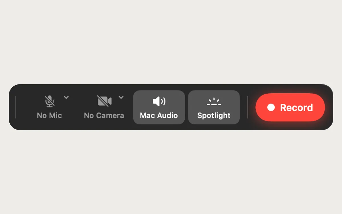 The recorder bar with Spotlight switched on, next to Mac Audio and Record