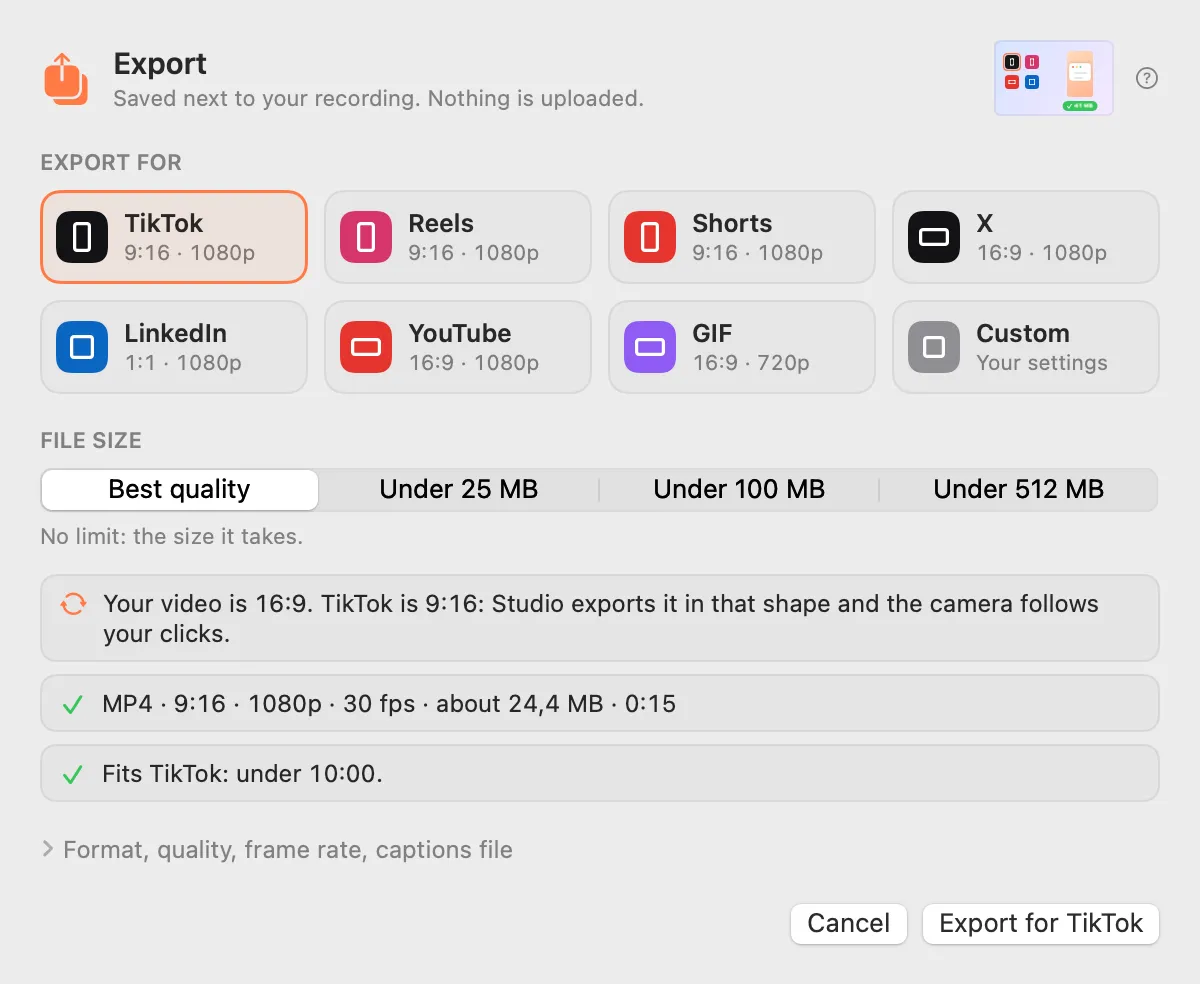 Export presets in Clacky